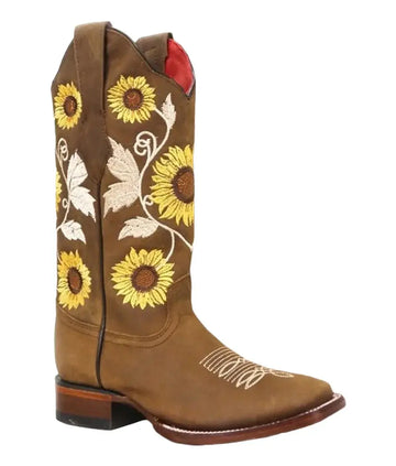 Los Altos 322G6231 Women's Tan Genuine Leather Wide Square Toe Cowgirl Boots