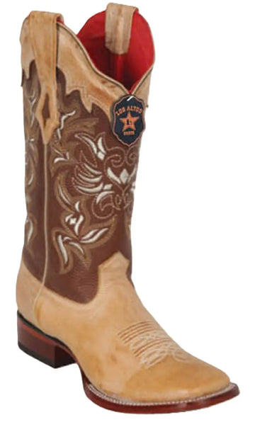 Los Altos 322I3651 Women's Honey Genuine Leather Wide Square Toe Cowgirl Boots
