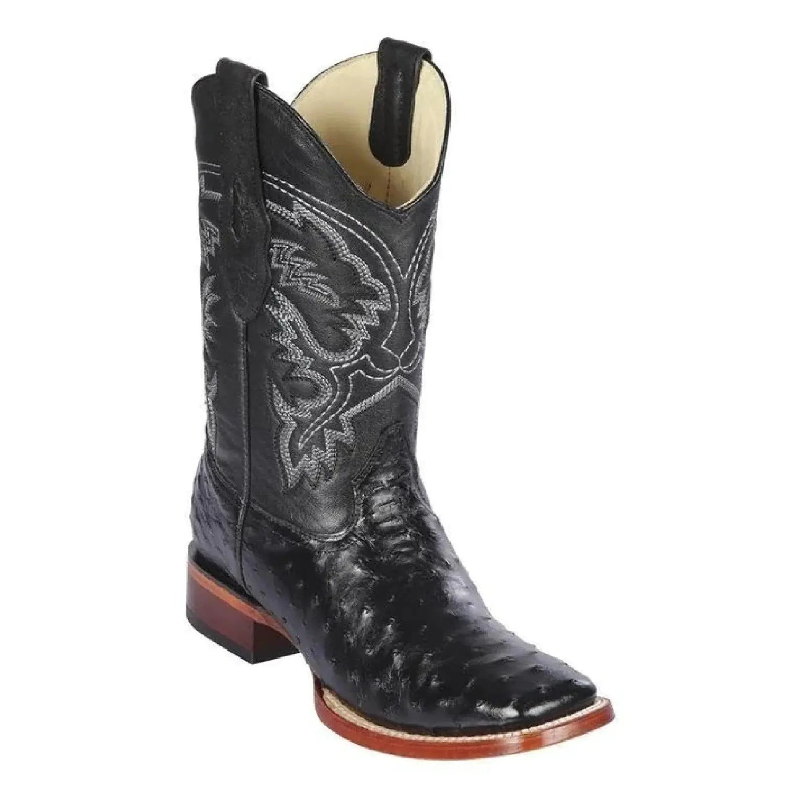 Los Altos 322N0305 Women's Black Genuine Ostrich Wide Square Toe Cowgirl Boots