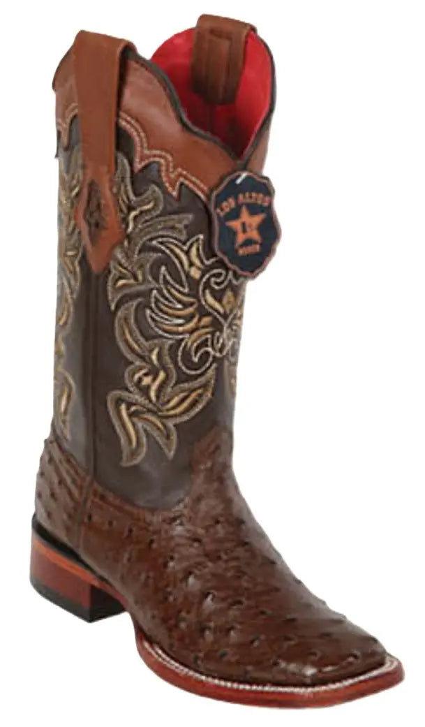 Los Altos 322N0307 Women's Brown Genuine Ostrich Wide Square Toe Cowgirl Boots