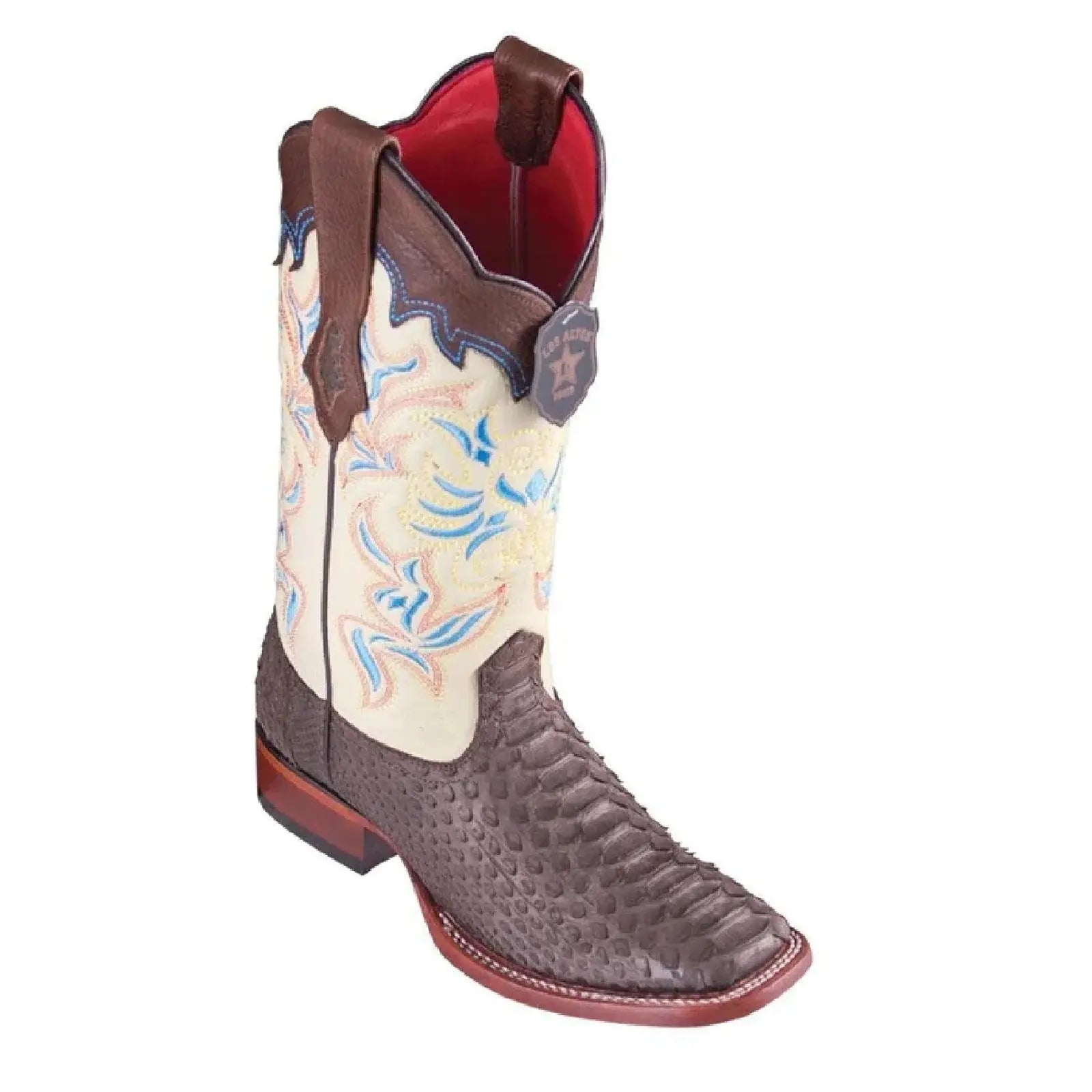 Los Altos 322N5707 Women's Brown Genuine Python Wide Square Toe Cowgirl Boots