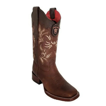 Los Altos 322N99440 Women's Walnut Genuine Leather Wide Square Toe Cowgirl Boots