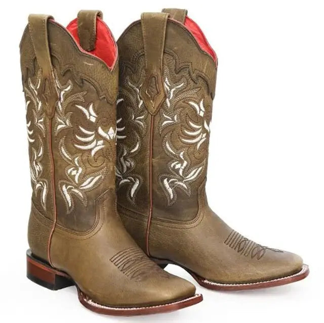 Los Altos 322N9951 Women's Honey Genuine Leather Wide Square Toe Cowgirl Boots