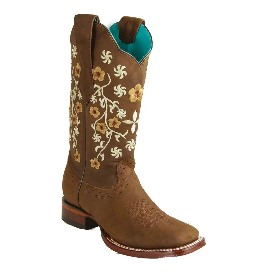 Los Altos 322R6207 Women's Brown Genuine Leather Wide Square Toe Cowgirl Boots