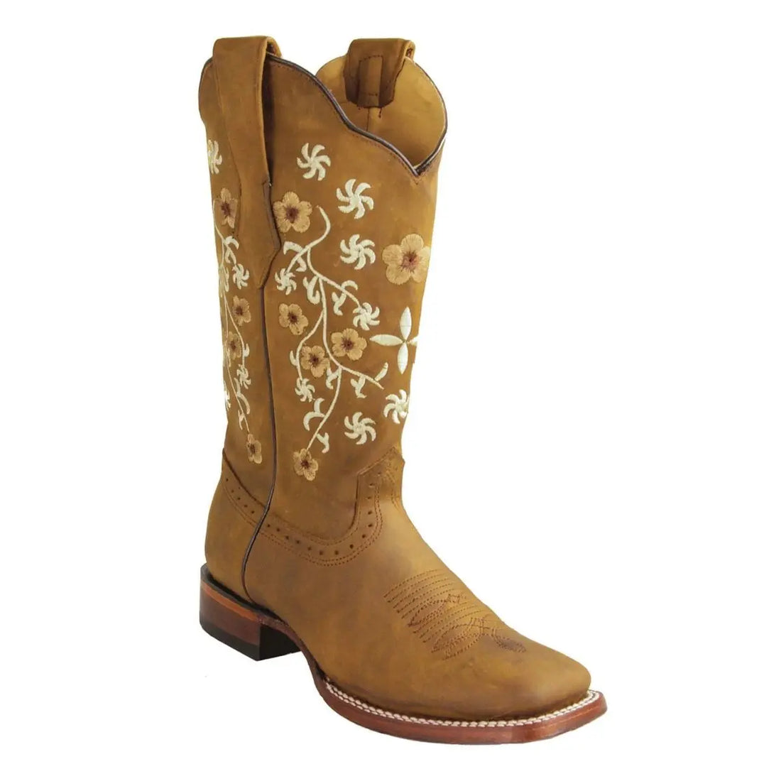 Los Altos 322R6231 Women's Tan Genuine Leather Wide Square Toe Cowgirl Boots