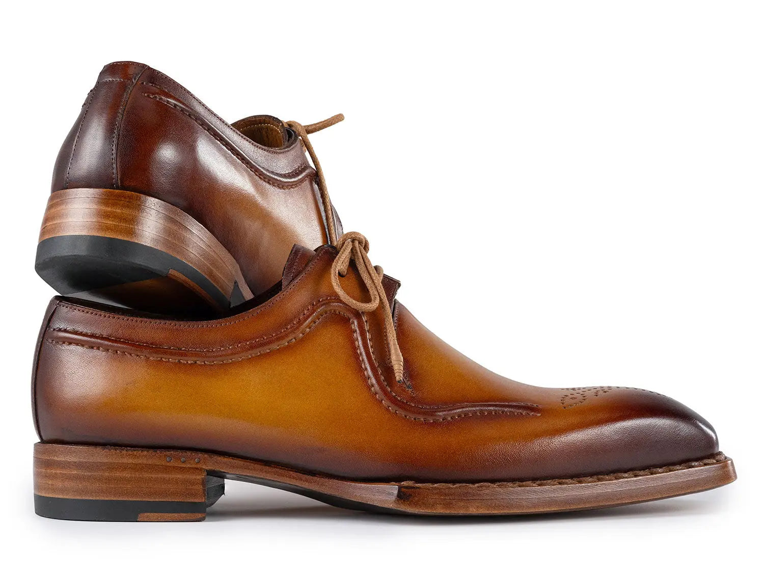 Paul Parkman Men's Camel Brown Hand-Welted Genuine Leather Derby Shoes (ID#326B12) PAUL PARKMAN