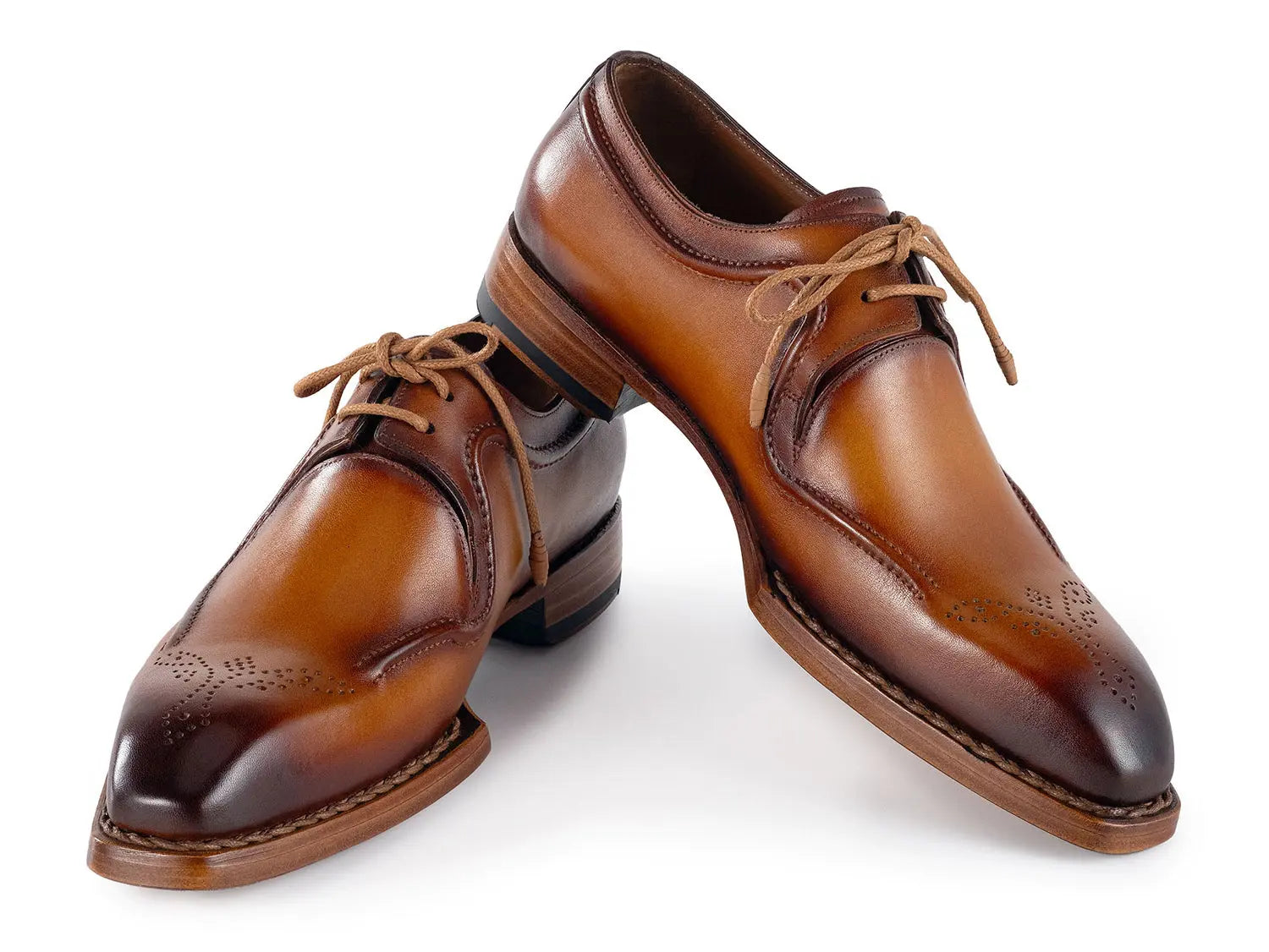 Paul Parkman Men's Camel Brown Hand-Welted Genuine Leather Derby Shoes (ID#326B12) PAUL PARKMAN