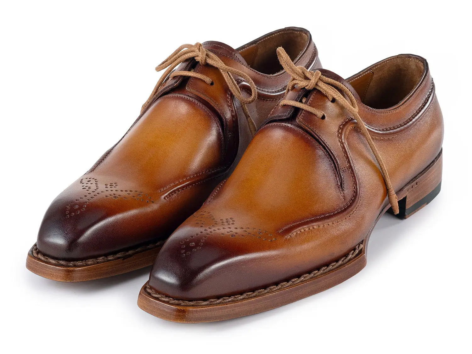Paul Parkman Men's Camel Brown Hand-Welted Genuine Leather Derby Shoes (ID#326B12) PAUL PARKMAN