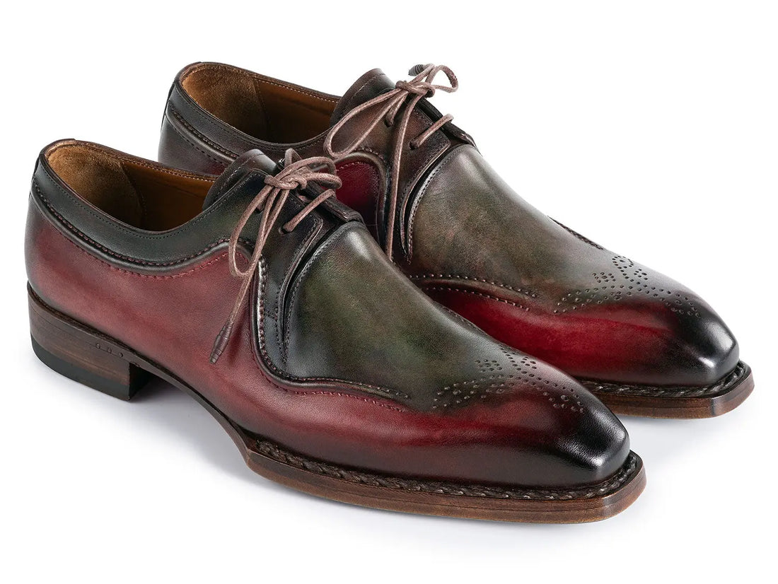 Paul Parkman Men's Green/Brown Hand-Welted Genuine Leather Derby Shoes (ID#326Y27) PAUL PARKMAN