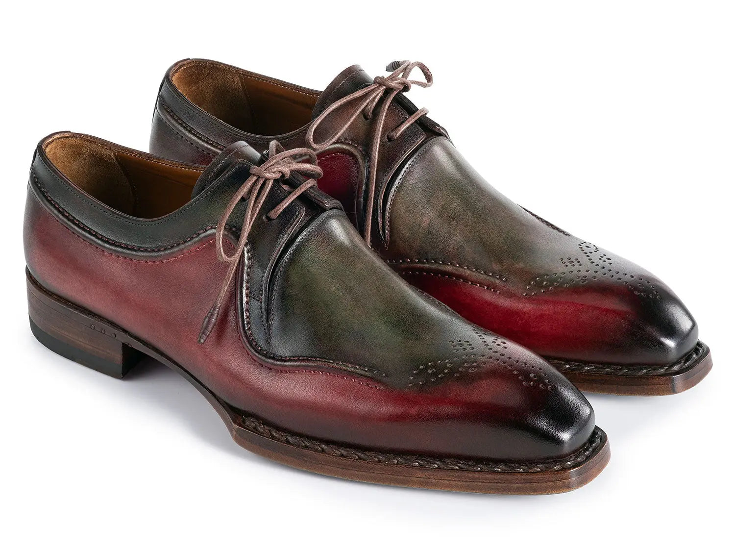 Paul Parkman Men's Green/Brown Hand-Welted Genuine Leather Derby Shoes (ID#326Y27) PAUL PARKMAN
