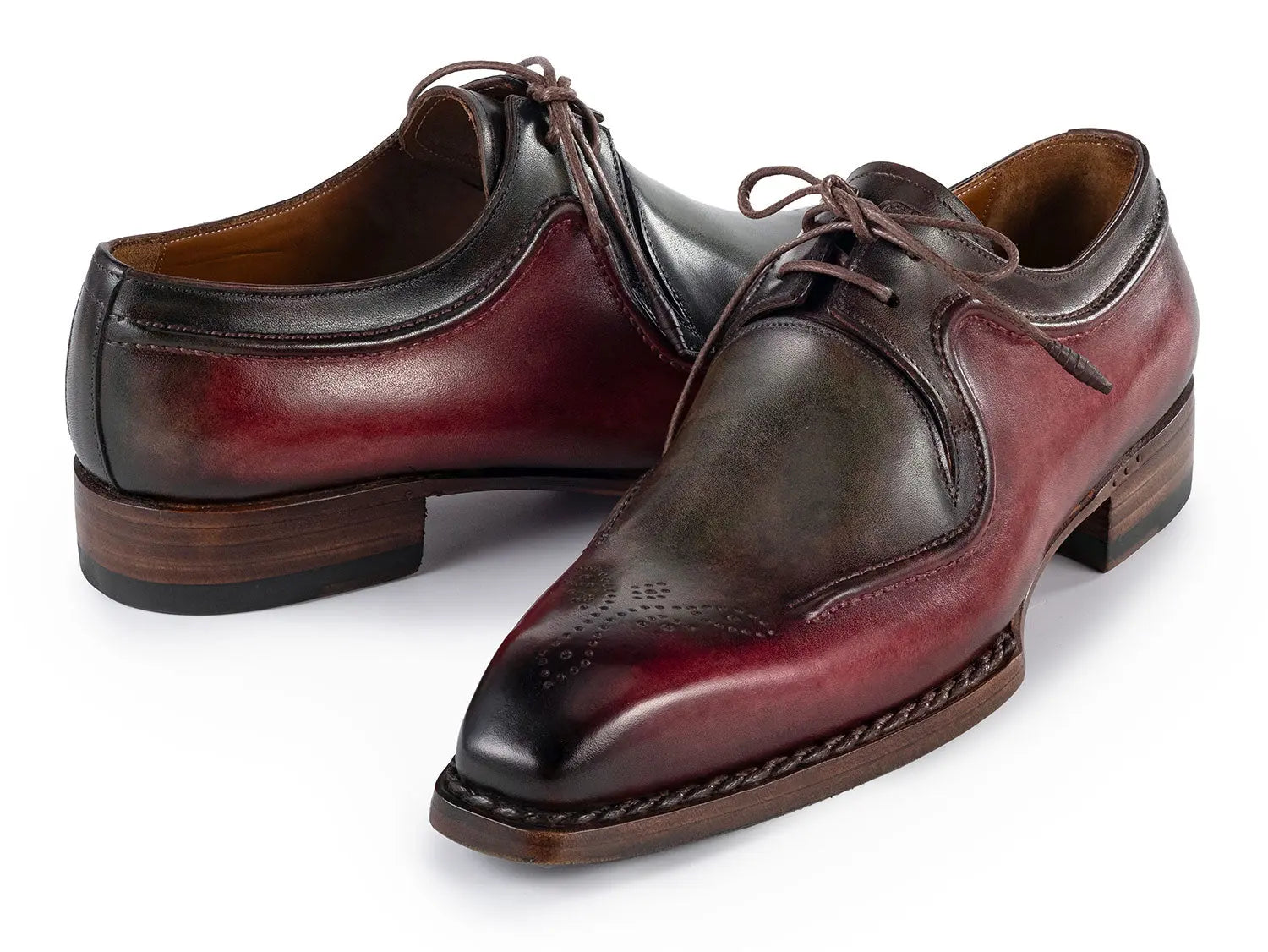 Paul Parkman Men's Green/Brown Hand-Welted Genuine Leather Derby Shoes (ID#326Y27) PAUL PARKMAN