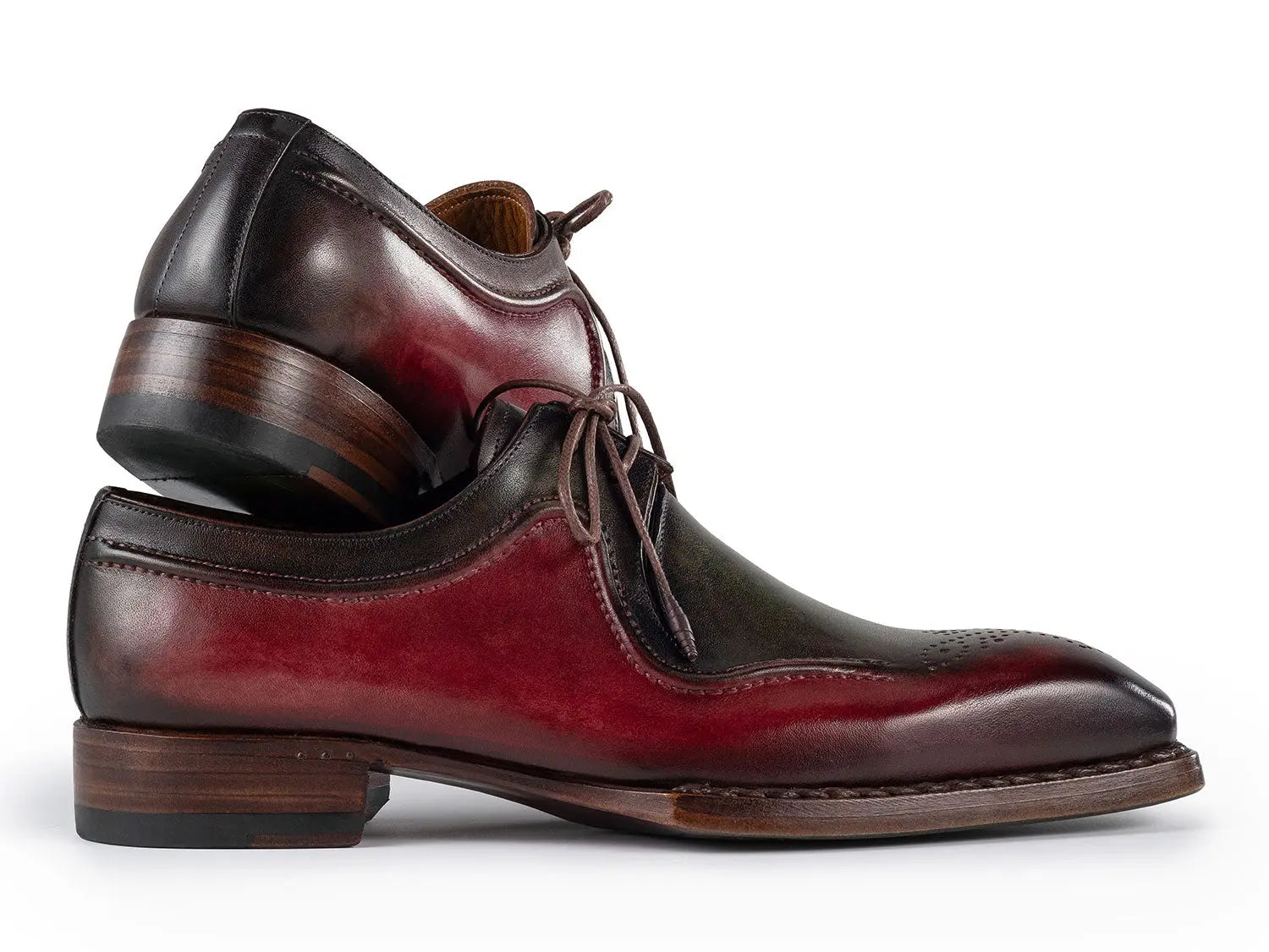 Paul Parkman Men's Green/Brown Hand-Welted Genuine Leather Derby Shoes (ID#326Y27) PAUL PARKMAN