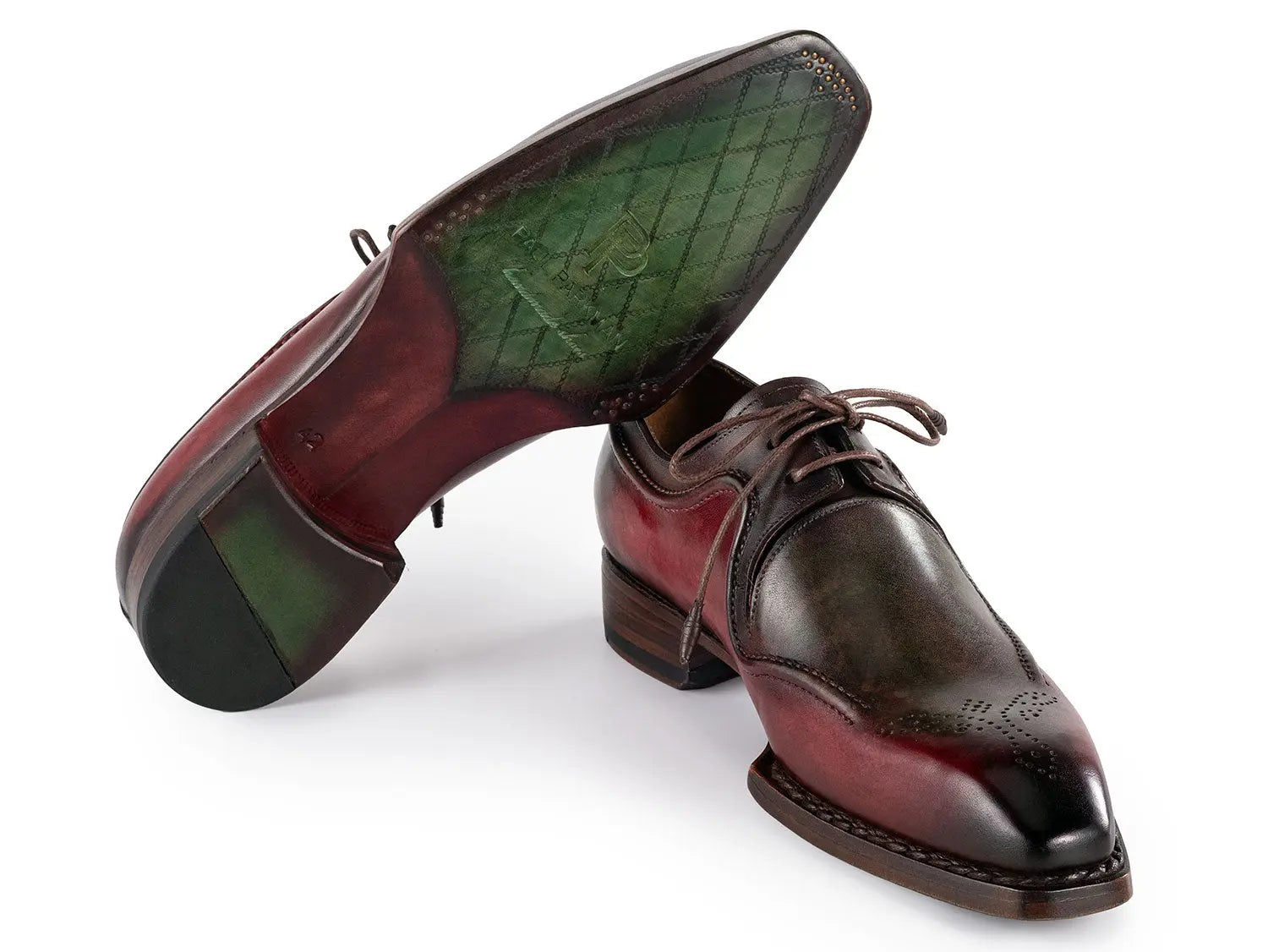 Paul Parkman Men's Green/Brown Hand-Welted Genuine Leather Derby Shoes (ID#326Y27) PAUL PARKMAN