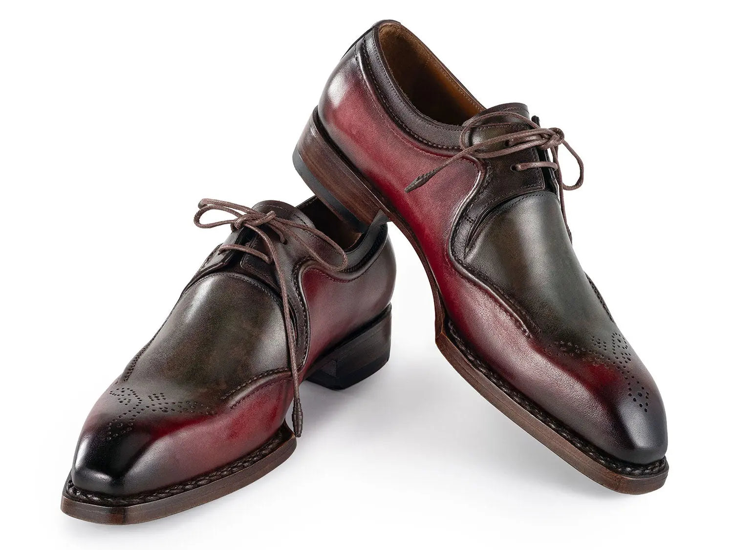 Paul Parkman Men's Green/Brown Hand-Welted Genuine Leather Derby Shoes (ID#326Y27) PAUL PARKMAN