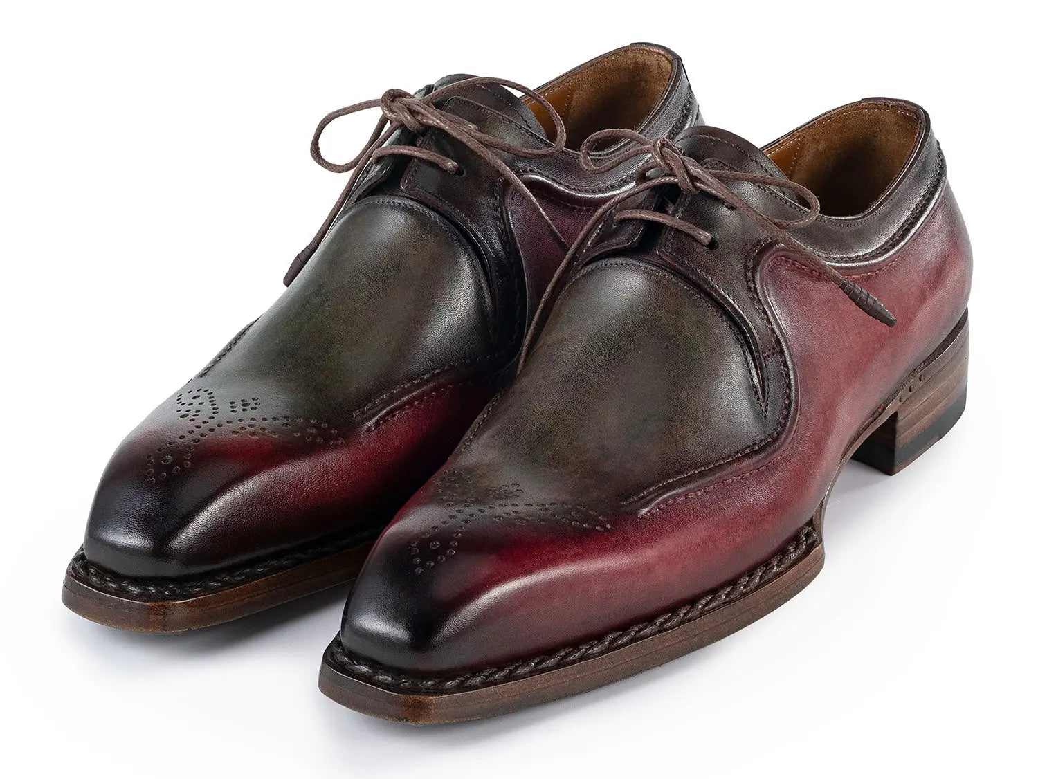 Paul Parkman Men's Green/Brown Hand-Welted Genuine Leather Derby Shoes (ID#326Y27) PAUL PARKMAN