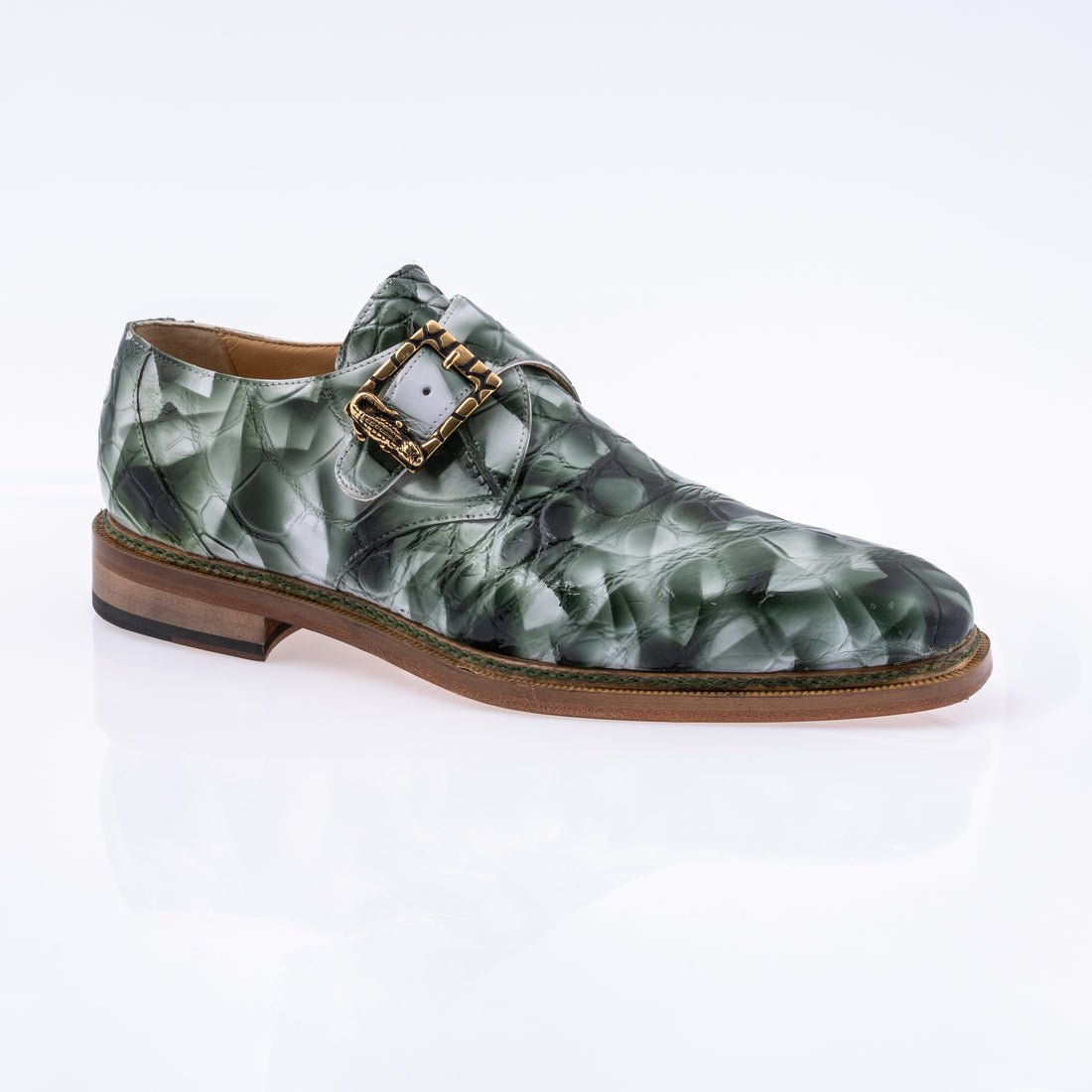 Mauri 3281/2 White/Smoke/Hunter Green Genuine Alligator Monk strap Shoes