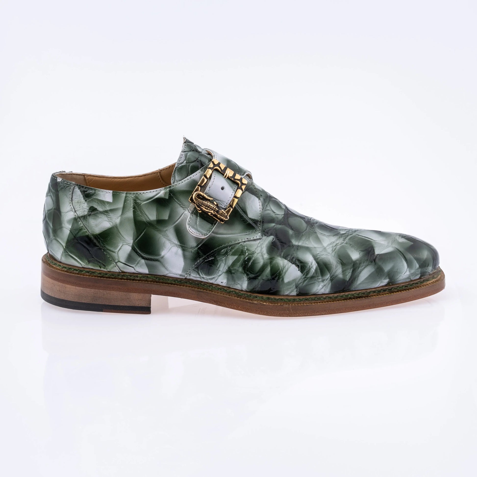 Mauri 3281/2 White/Smoke/Hunter Green Genuine Alligator Monk strap Shoes