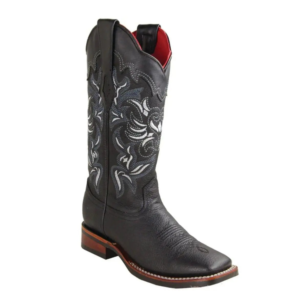 Los Altos 3282705 Women's Black Genuine Leather Wide Square Toe Cowgirl Boots