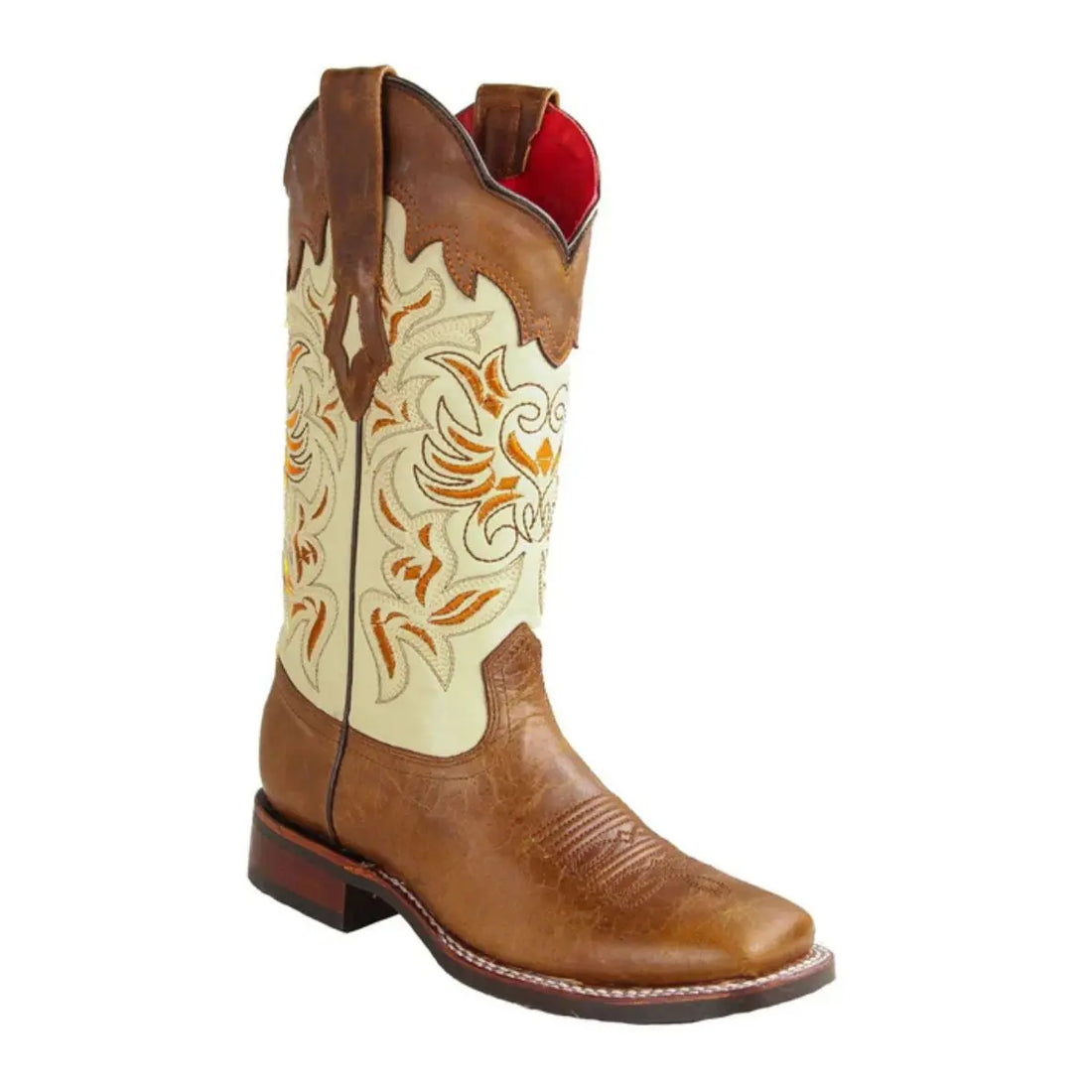 Los Altos 3285235 Women's Light Brown Genuine Leather Wide Square Toe Cowgirl Boots
