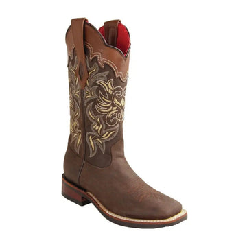 Los Altos 3286207 Women's Brown Genuine Leather Wide Square Toe Cowgirl Boots