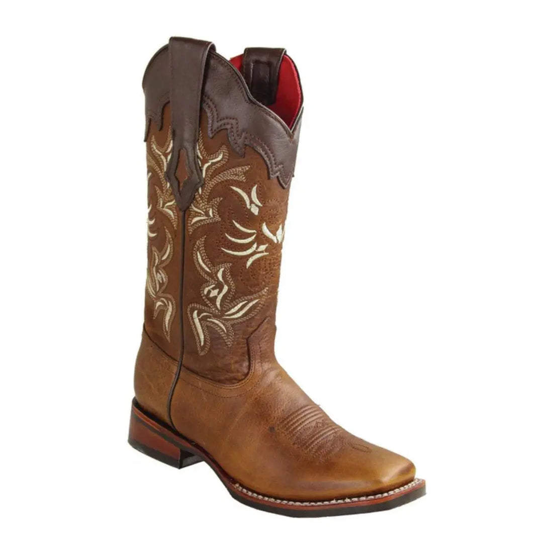 Los Altos 3289940 Women's Walnut Genuine Leather Wide Square Toe Cowgirl Boots