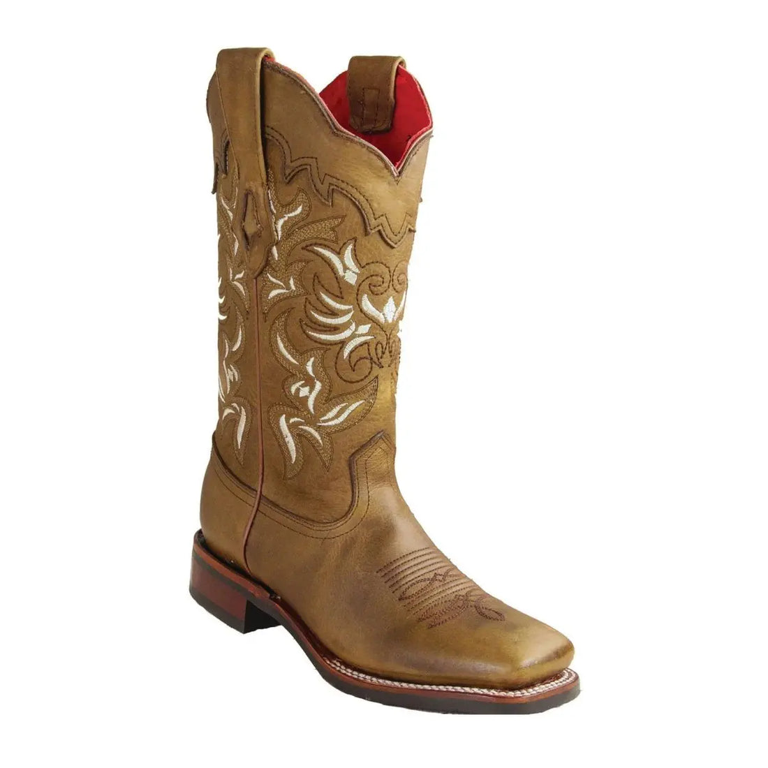 Los Altos 3289951 Women's Honey Genuine Leather Wide Square Toe Cowgirl Boots