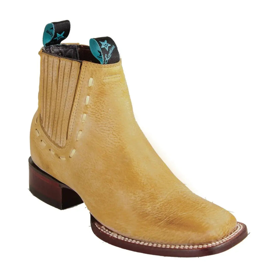 Los Altos 32B3651 Women's Honey Genuine Leather Wide Square Toe Ankle Boots