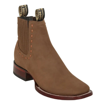 Los Altos 32B6231 Women's Tan Genuine Leather Wide Square Toe Charro Short Boots