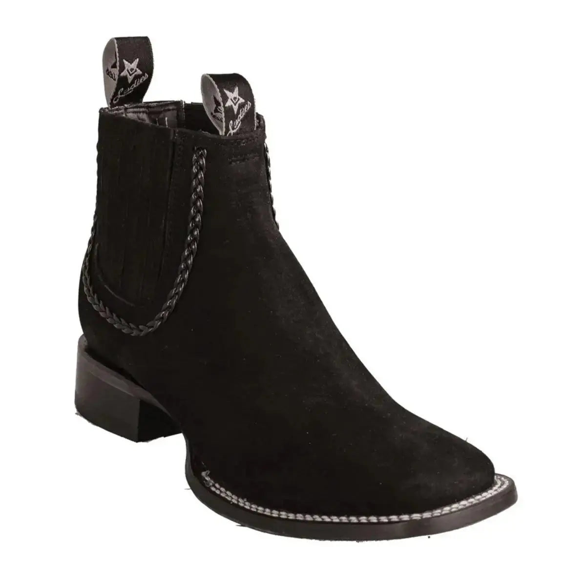 Los Altos 32BTR6305 Women's Black Genuine Nubuck Leather Wide Square Toe Ankle Boots
