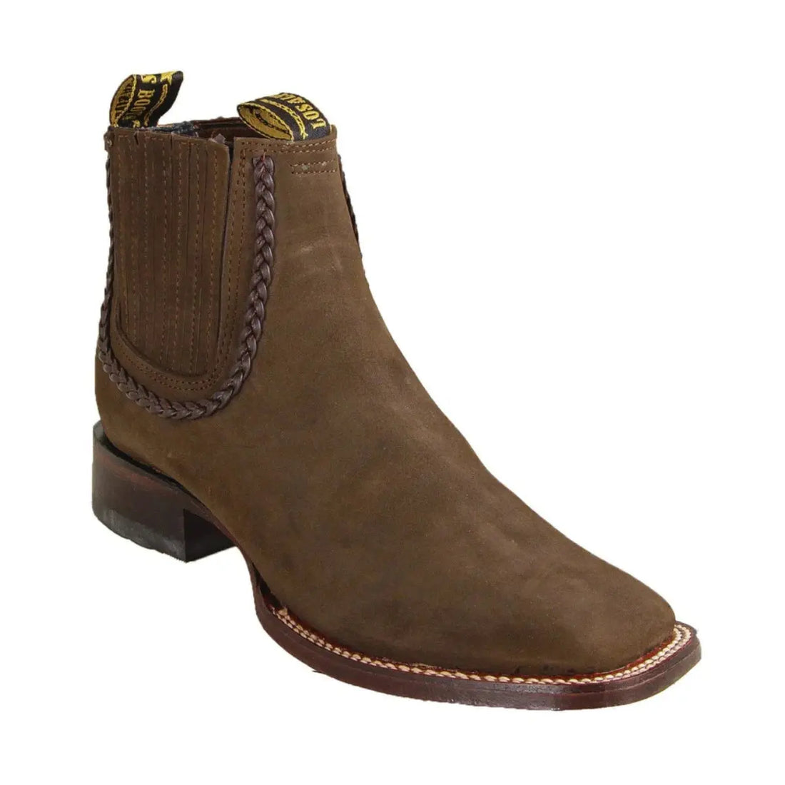 Los Altos 32BTR6359 Women's Tobacco Genuine Nubuck Leather Wide Square Toe Ankle Boots