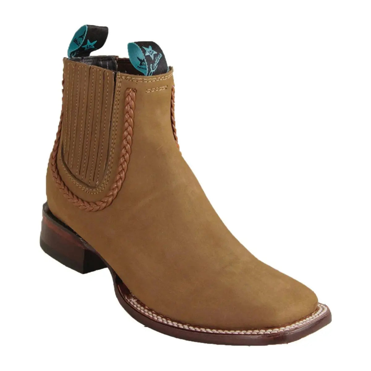 Los Altos 32BTR6361 Women's Taupe Genuine Nubuck Leather Wide Square Toe Ankle Boots