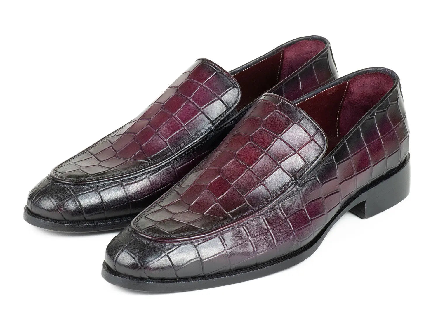 Paul Parkman Men's Purple Crocodile Textured Genuine Leather Loafers (ID#7339-PRP) PAUL PARKMAN