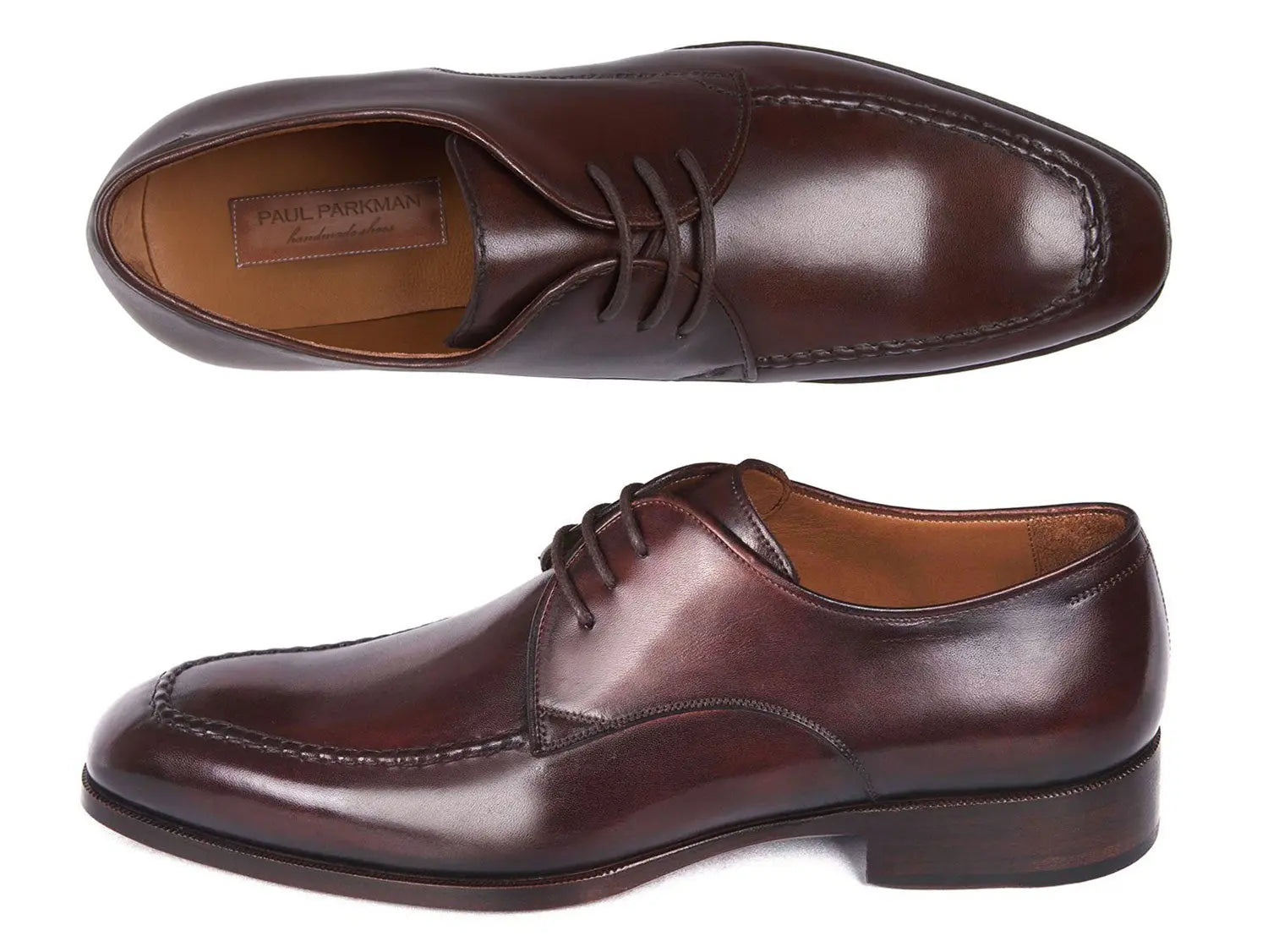 Paul Parkman Men's Brown/Bordeaux Genuine Leather Apron Derby Shoes (ID#33BRD92) PAUL PARKMAN