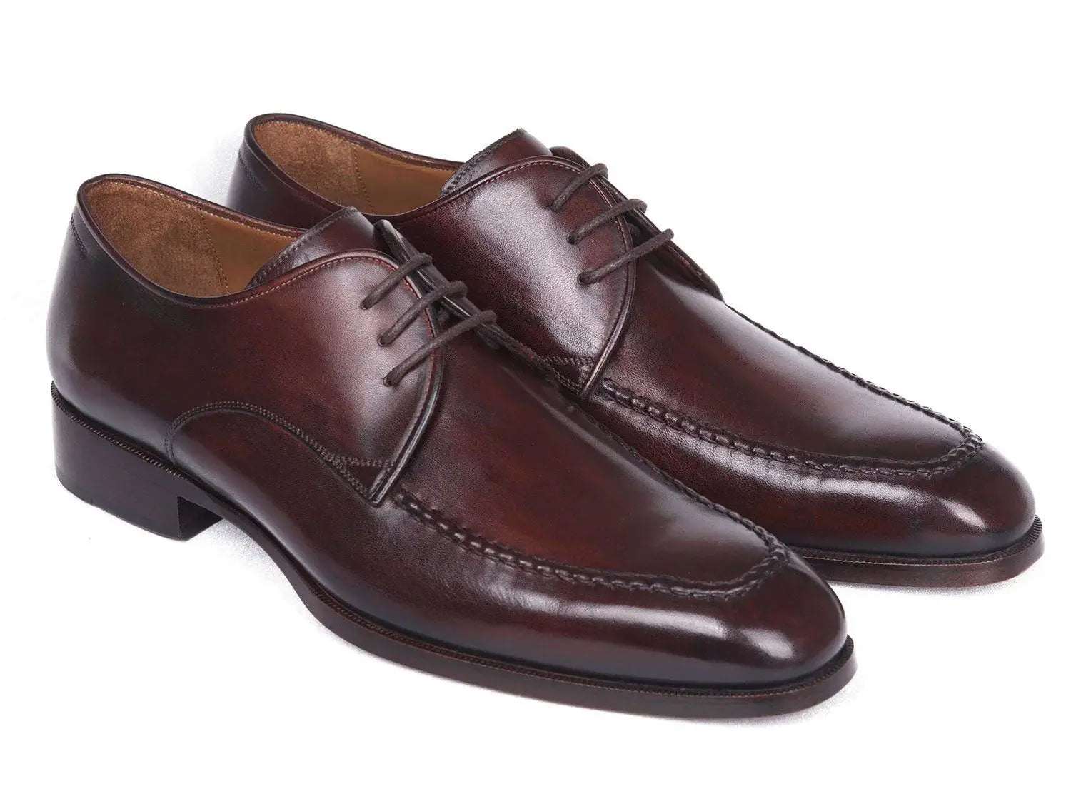 Paul Parkman Men's Brown/Bordeaux Genuine Leather Apron Derby Shoes (ID#33BRD92) PAUL PARKMAN