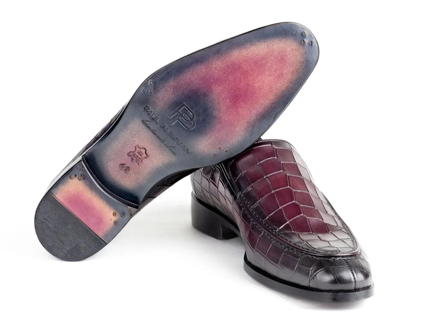 Paul Parkman Men's Purple Crocodile Textured Genuine Leather Loafers (ID#7339-PRP) PAUL PARKMAN
