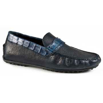 Mauri 3451 Blue/Wonder Blue Genuine Pecary/Baby Crocodile Dress Casual Loafers Shoes