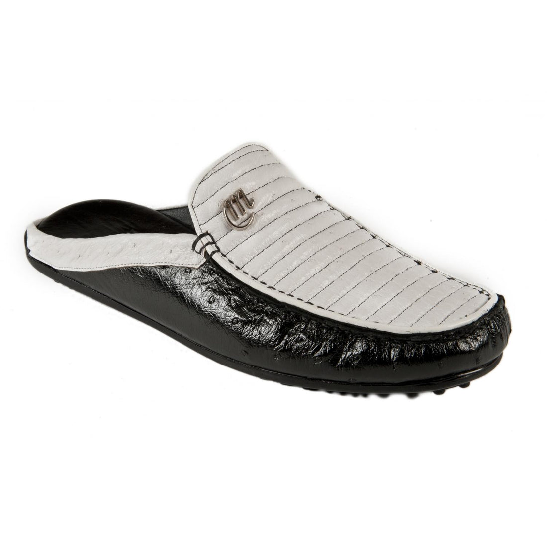 Mauri 3471 Black/White Genuine Ostrich Half Shoes