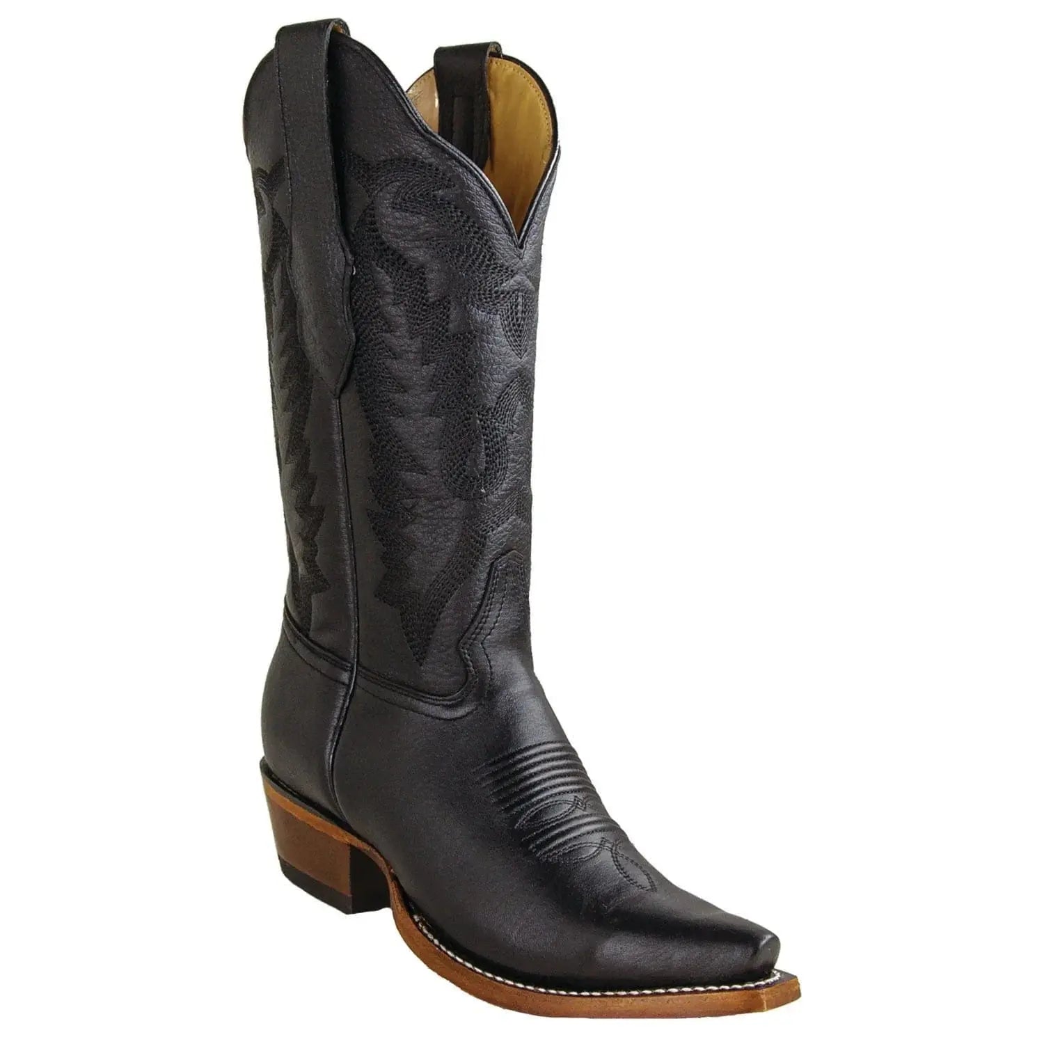 Los Altos 34M8305 Women's Black Genuine Deer Snip Toe Cowgirl Boots