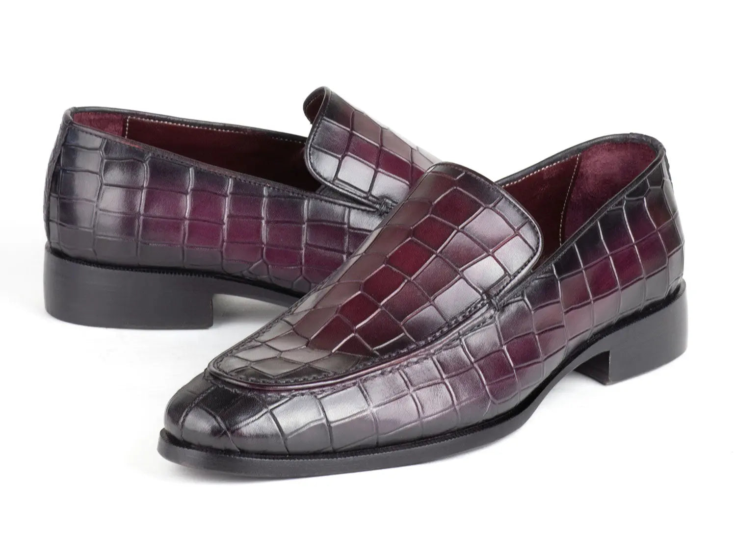 Paul Parkman Men's Purple Crocodile Textured Genuine Leather Loafers (ID#7339-PRP) PAUL PARKMAN