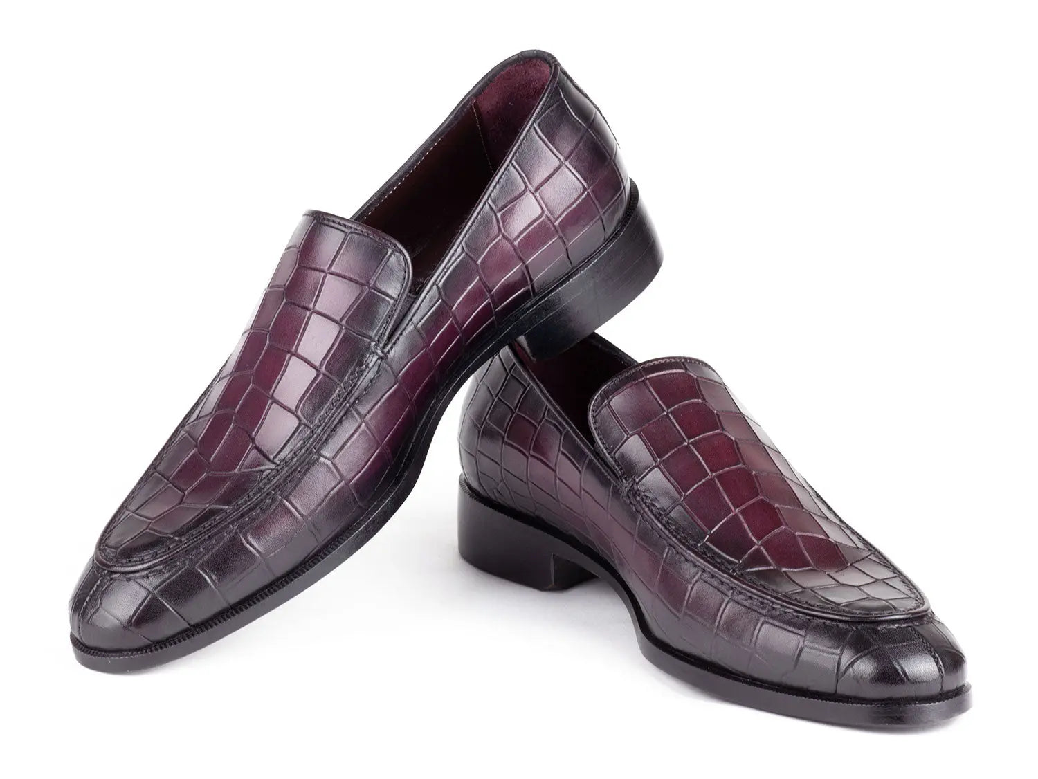 Paul Parkman Men's Purple Crocodile Textured Genuine Leather Loafers (ID#7339-PRP) PAUL PARKMAN