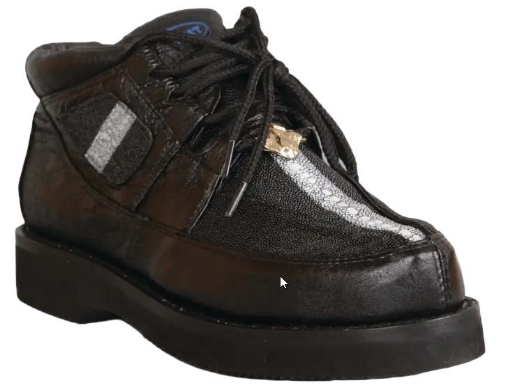 Wild West 2ZA053605 Men's Black Genuine Stingray/Smooth Ostrich Sneakers