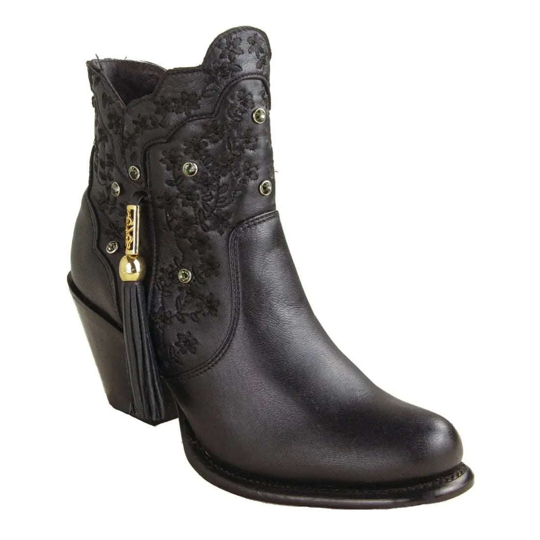 Los Altos 3688305 Women's Black Genuine Leather Oval Toe Ankle Boots