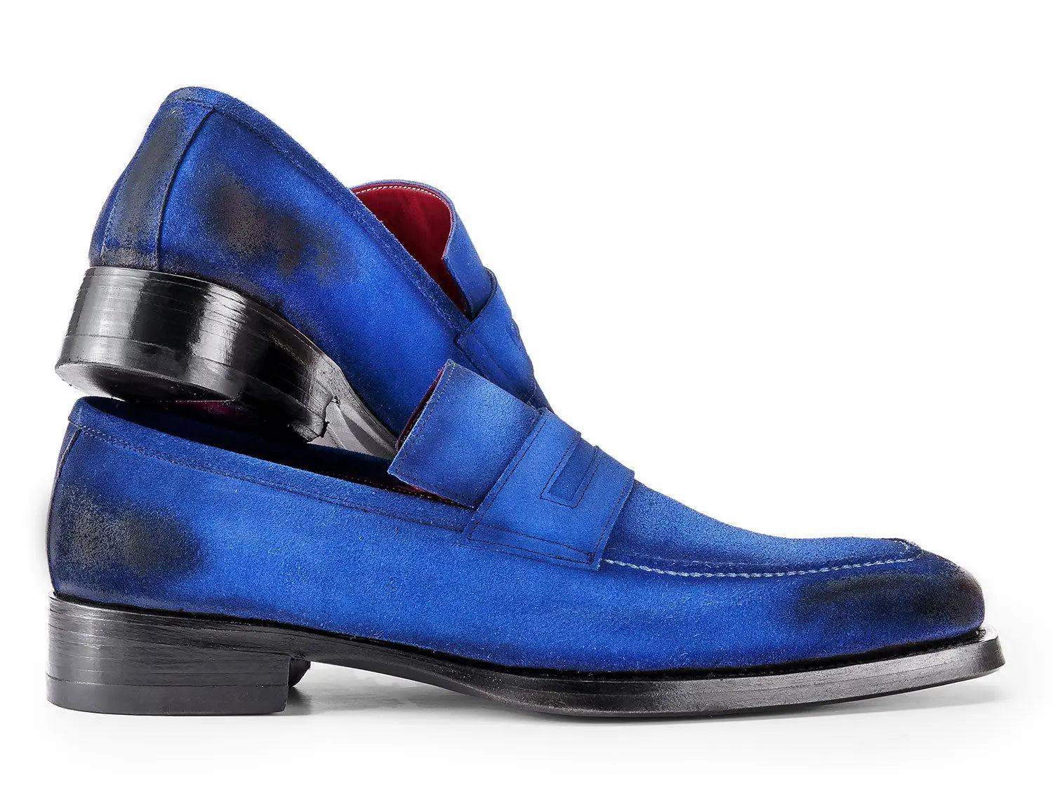 Paul Parkman Men's Antique Blue Suede Goodyear Welted Loafers (ID#36BQ94) PAUL PARKMAN
