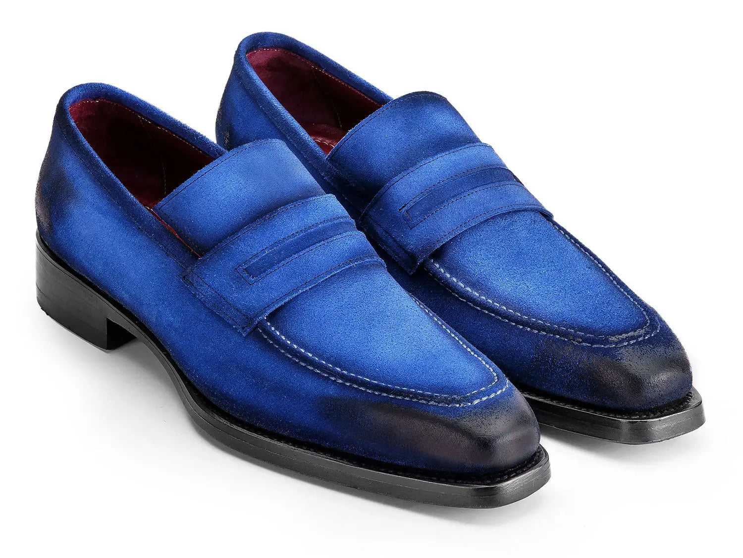 Paul Parkman Men's Antique Blue Suede Goodyear Welted Loafers (ID#36BQ94) PAUL PARKMAN