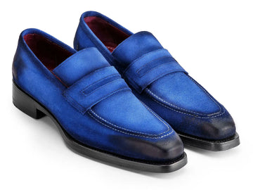 Paul Parkman Men's Antique Blue Suede Goodyear Welted Loafers (ID#36BQ94) PAUL PARKMAN
