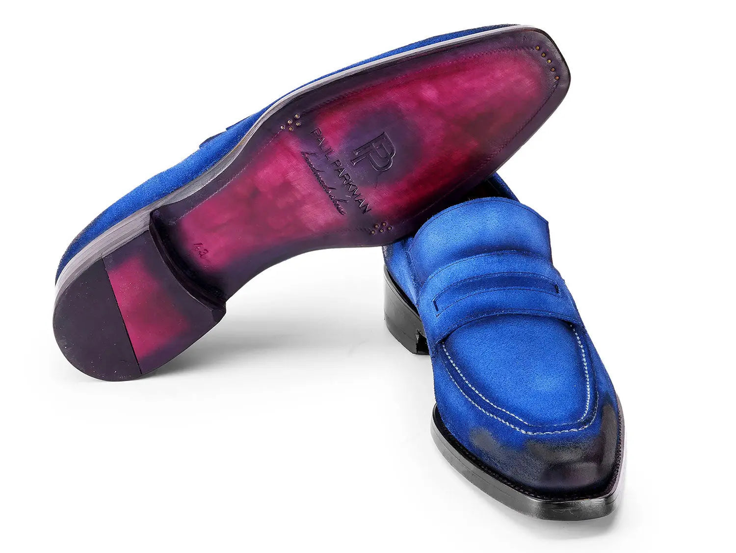 Paul Parkman Men's Antique Blue Suede Goodyear Welted Loafers (ID#36BQ94) PAUL PARKMAN
