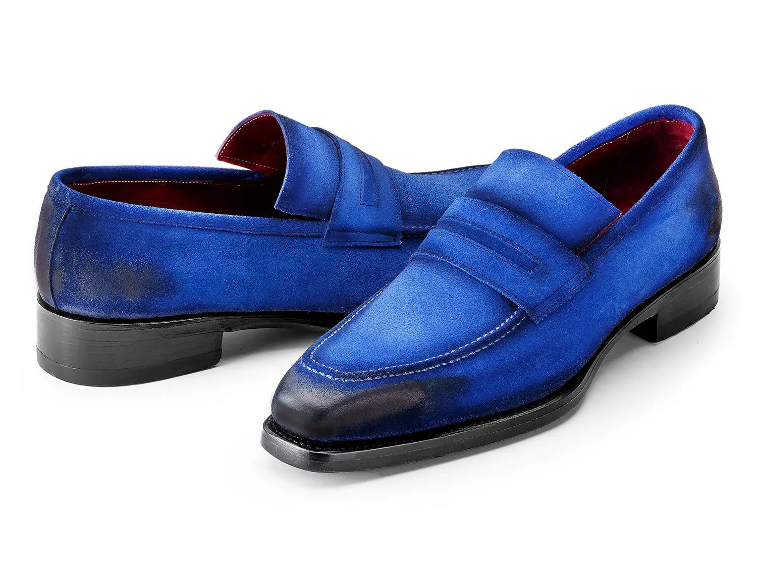 Paul Parkman Men's Antique Blue Suede Goodyear Welted Loafers (ID#36BQ94) PAUL PARKMAN