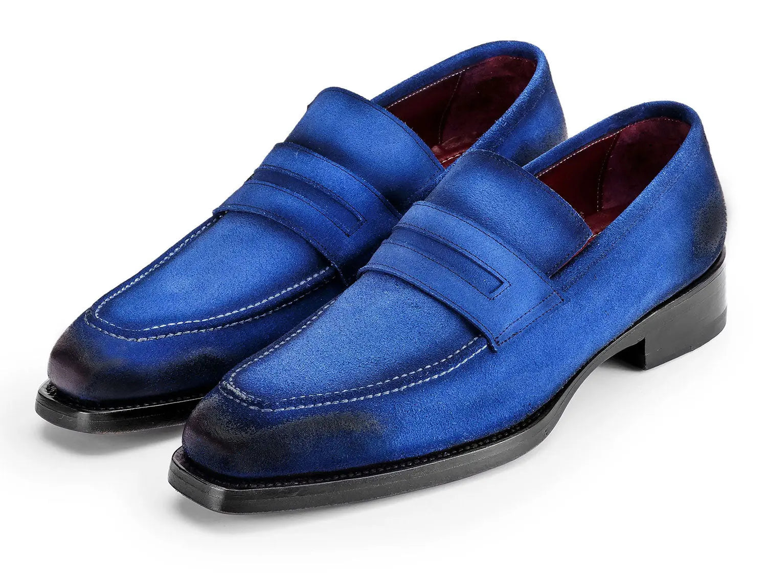 Paul Parkman Men's Antique Blue Suede Goodyear Welted Loafers (ID#36BQ94) PAUL PARKMAN