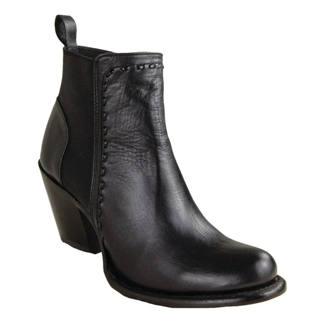 Los Altos 37BE4705 Women's Black Genuine Leather Oval Toe Ankle Boots