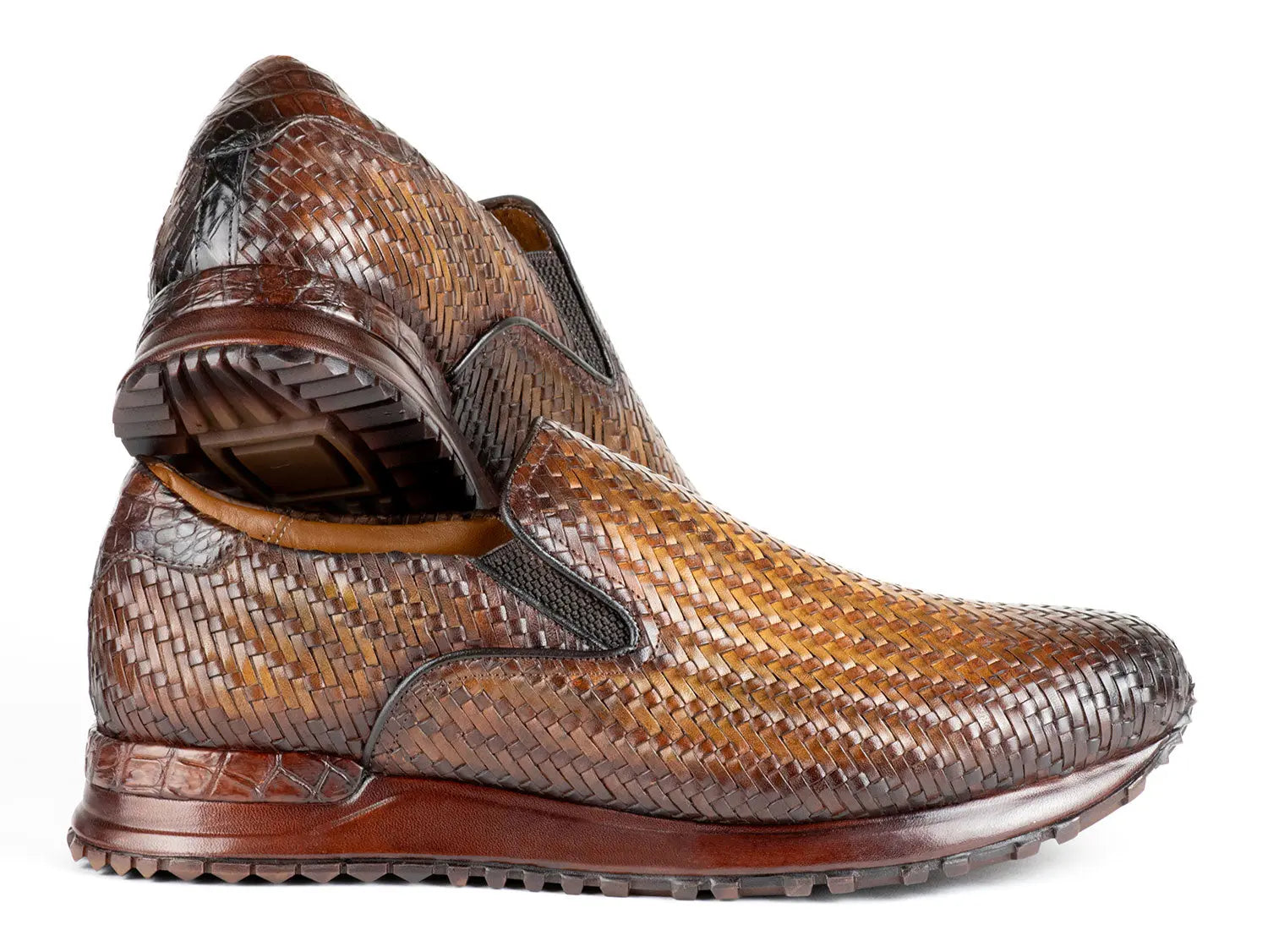 Paul Parkman Men's Brown Woven Leather Slip-On Sneakers (ID#LW204BRW) PAUL PARKMAN